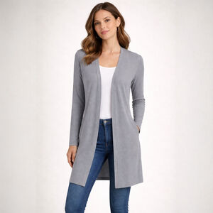 Franco Ribbed Duster Cardigan Blue Open Front Minimalist Chic Clean Girl Size M